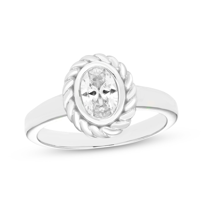 Main Image 1 of Oval-Cut White Lab-Created Sapphire Solitaire Twist Frame Ring Sterling Silver