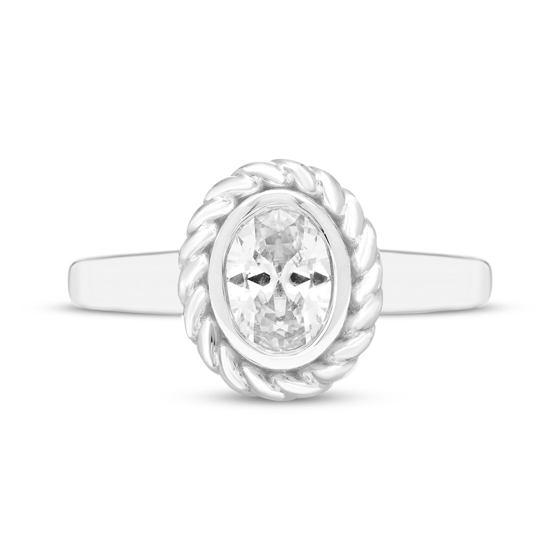 Main Image 3 of Oval-Cut White Lab-Created Sapphire Solitaire Twist Frame Ring Sterling Silver