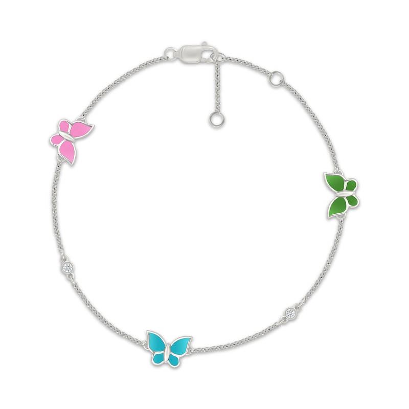 Main Image 1 of Diamond Accent Multicolor Enamel Butterfly Bracelet Sterling Silver 7.5"