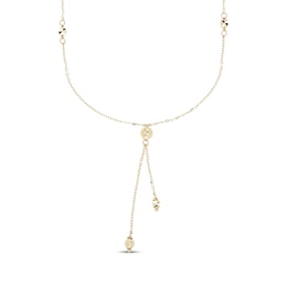 Italian Brilliance Diamond-Cut Bead Lariat Necklace 14K Yellow Gold 18"