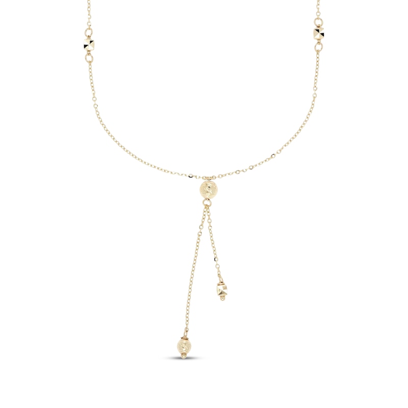 Main Image 1 of Italian Brilliance Diamond-Cut Bead Lariat Necklace 14K Yellow Gold 18"