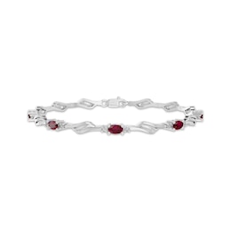 Oval-Cut Lab-Created Ruby & White Lab-Created Sapphire Bracelet Sterling Silver 7.25"
