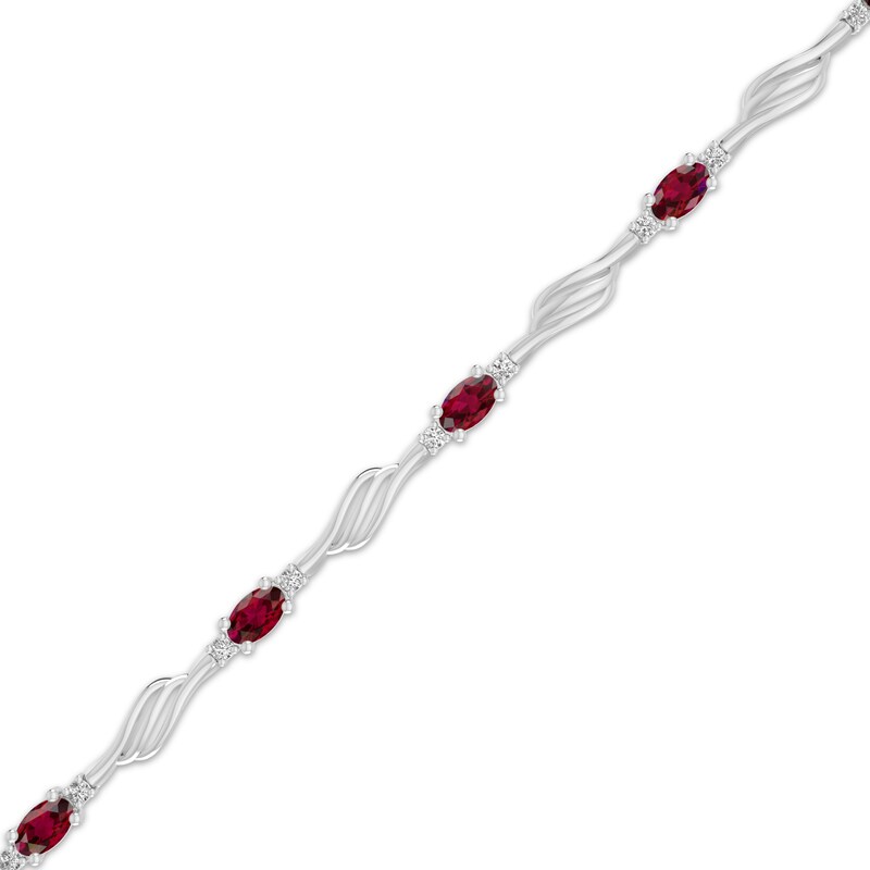 Main Image 2 of Oval-Cut Lab-Created Ruby & White Lab-Created Sapphire Bracelet Sterling Silver 7.25"