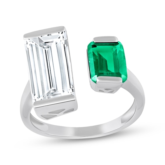 STUDIO BY KAY Baguette-Cut White Lab-Created Sapphire & Octagon-Cut Green Lab-Created Emerald Deconstructed Ring Sterling Silver