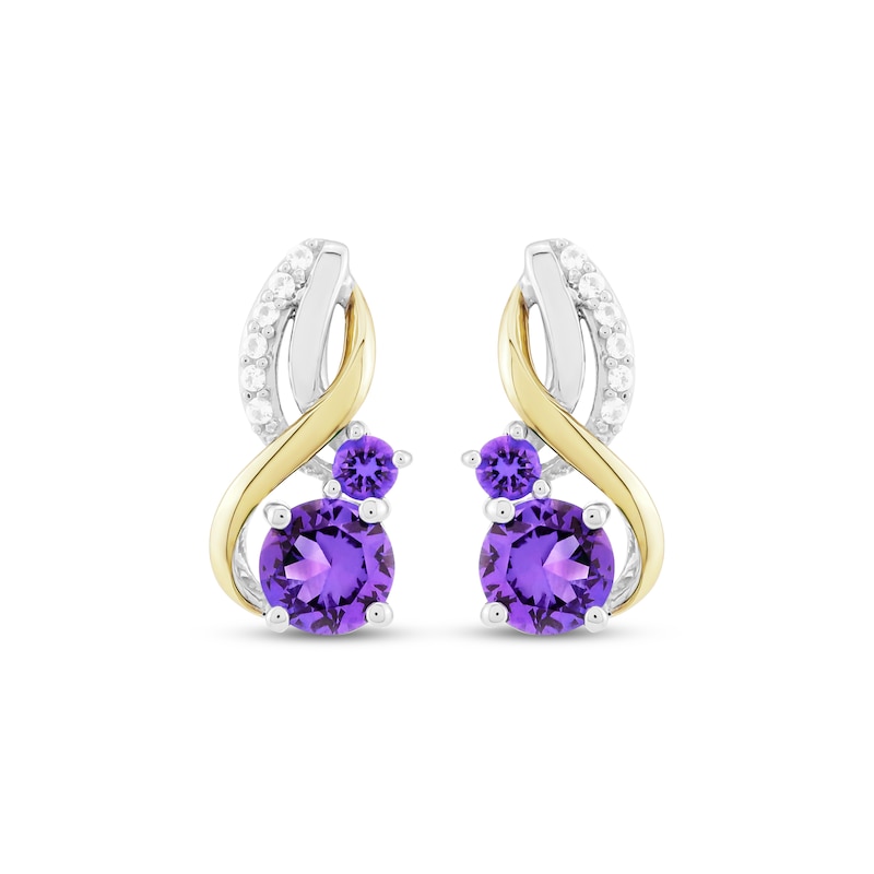 Main Image 2 of Amethyst & White Lab-Created Sapphire Earrings Sterling Silver & 10K Yellow Gold
