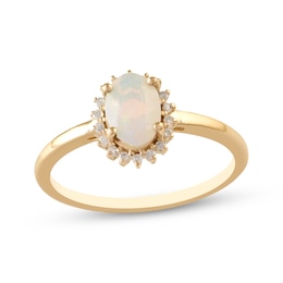 Oval-Cut Opal & Diamond Sunburst Halo Ring 1/15 ct tw 10K Yellow Gold