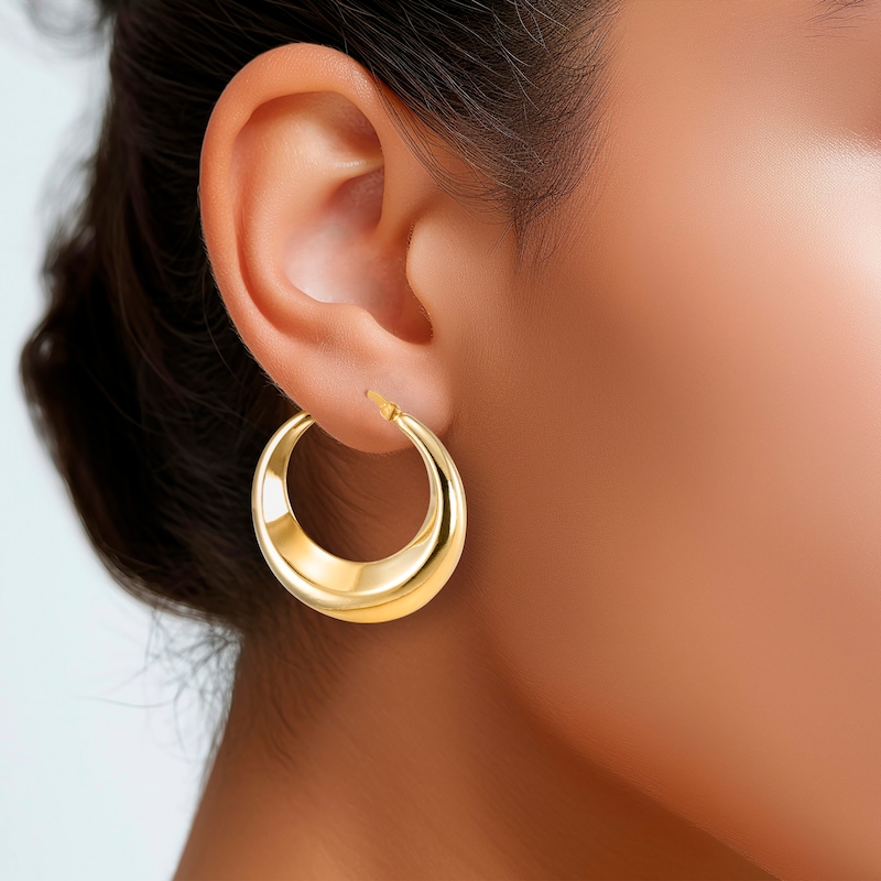Main Image 3 of Crescent Hoop Earrings 24K Yellow Gold Vermeil Sterling Silver 34mm