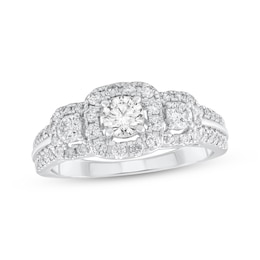Adore Round-Cut Diamond Three-Stone Halo Engagement Ring 1 ct tw 14K White Gold