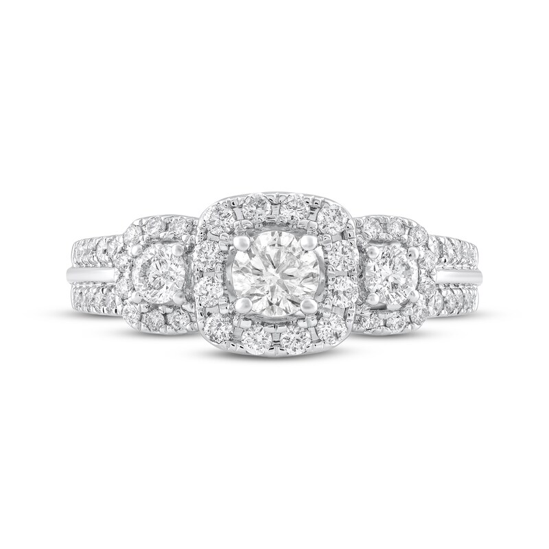 Main Image 3 of Adore Round-Cut Diamond Three-Stone Halo Engagement Ring 1 ct tw 14K White Gold