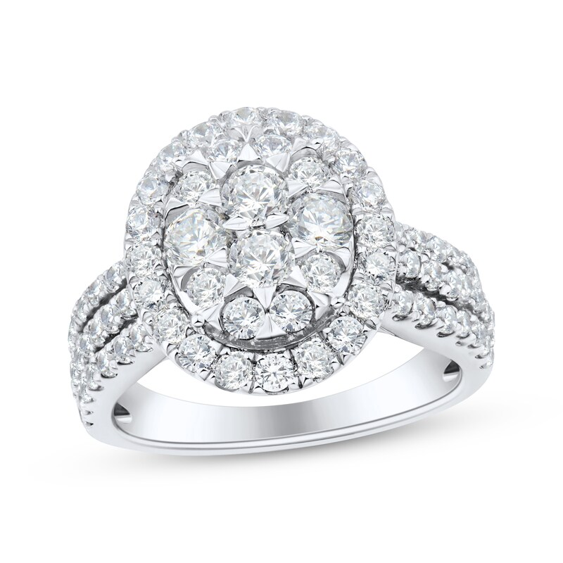 Main Image 1 of Adore Multi-Diamond Oval Halo Engagement Ring 2 ct tw 10K White Gold
