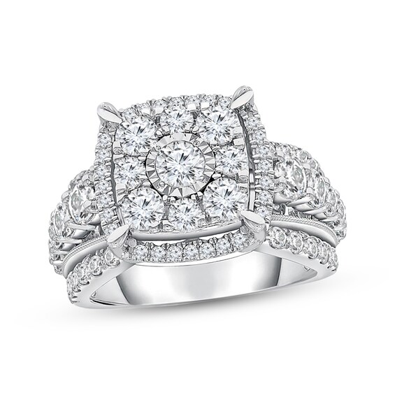Adore Multi-Diamond Cushion Halo Engagement Ring 3 ct tw 10K White Gold