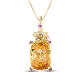 Le Vian Cushion-Cut Citrine & Pink Sapphire Necklace 1/8 ct tw Diamonds 14K Honey Gold 20"