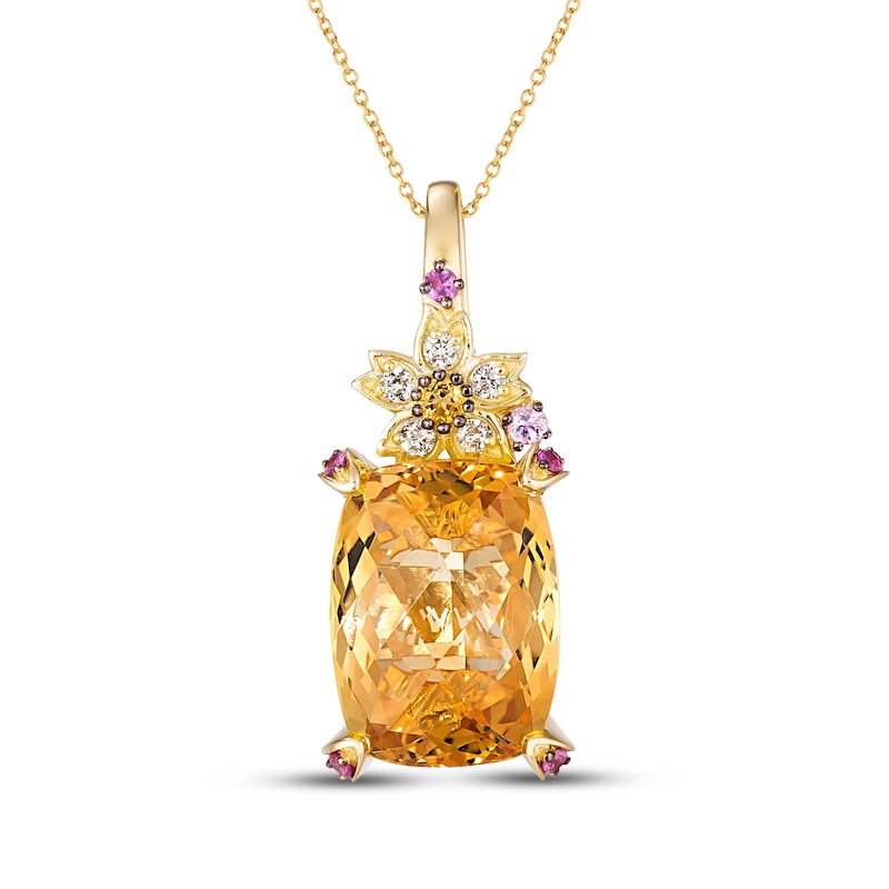 Main Image 1 of Le Vian Cushion-Cut Citrine & Pink Sapphire Necklace 1/8 ct tw Diamonds 14K Honey Gold 20"