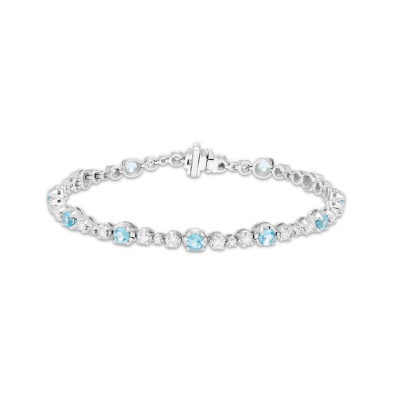 KAY Lab-Grown Diamonds & Swiss Blue Topaz Station Bracelet 1-1/2 ct tw Sterling Silver 7.25"