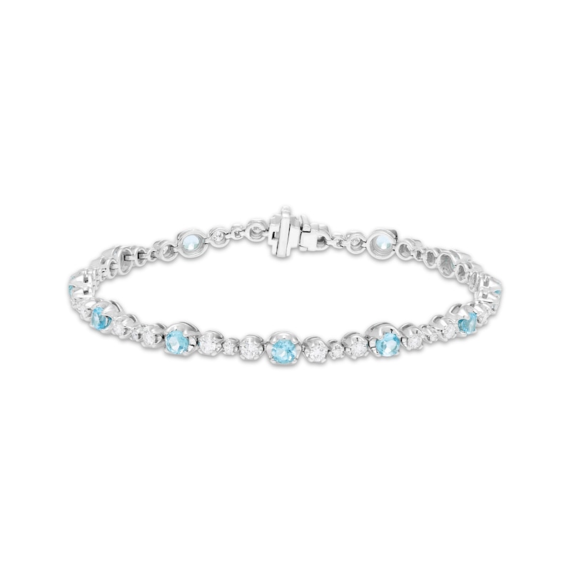 Main Image 1 of KAY Lab-Grown Diamonds & Swiss Blue Topaz Station Bracelet 1-1/2 ct tw Sterling Silver 7.25"