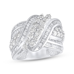 Baguette & Round-Cut Diamond Multi-Row Swirl Fashion Ring 2 ct tw 14K White Gold