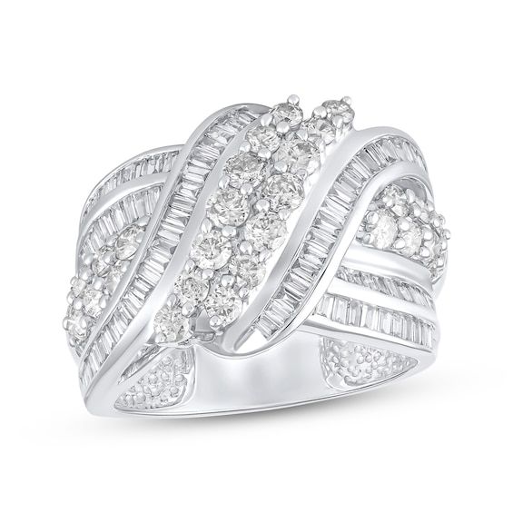 Baguette & Round-Cut Diamond Multi-Row Swirl Fashion Ring 2 ct tw 14K White Gold