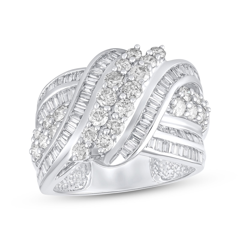 Main Image 1 of Baguette & Round-Cut Diamond Multi-Row Swirl Fashion Ring 2 ct tw 14K White Gold