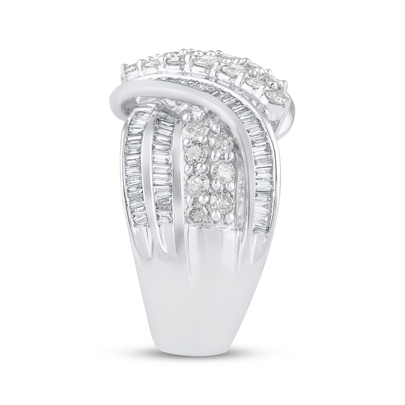 Main Image 2 of Baguette & Round-Cut Diamond Multi-Row Swirl Fashion Ring 2 ct tw 14K White Gold