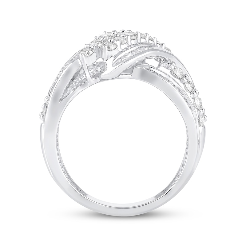 Main Image 3 of Baguette & Round-Cut Diamond Multi-Row Swirl Fashion Ring 2 ct tw 14K White Gold