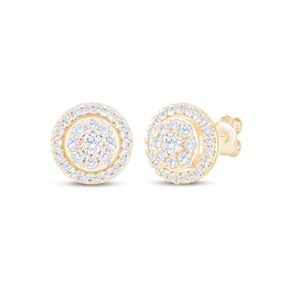 Multi-Diamond Halo Stud Earrings 1/2 ct tw 10K Yellow Gold