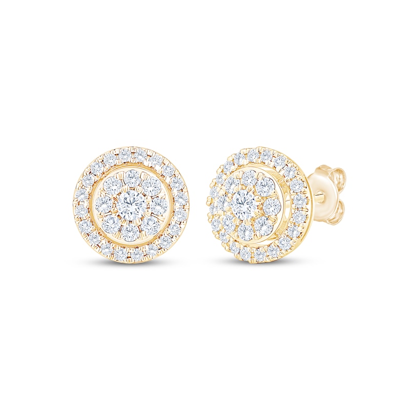 Main Image 1 of Multi-Diamond Halo Stud Earrings 1/2 ct tw 10K Yellow Gold