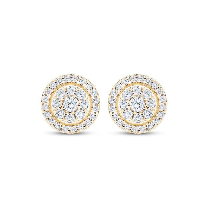Main Image 2 of Multi-Diamond Halo Stud Earrings 1/2 ct tw 10K Yellow Gold