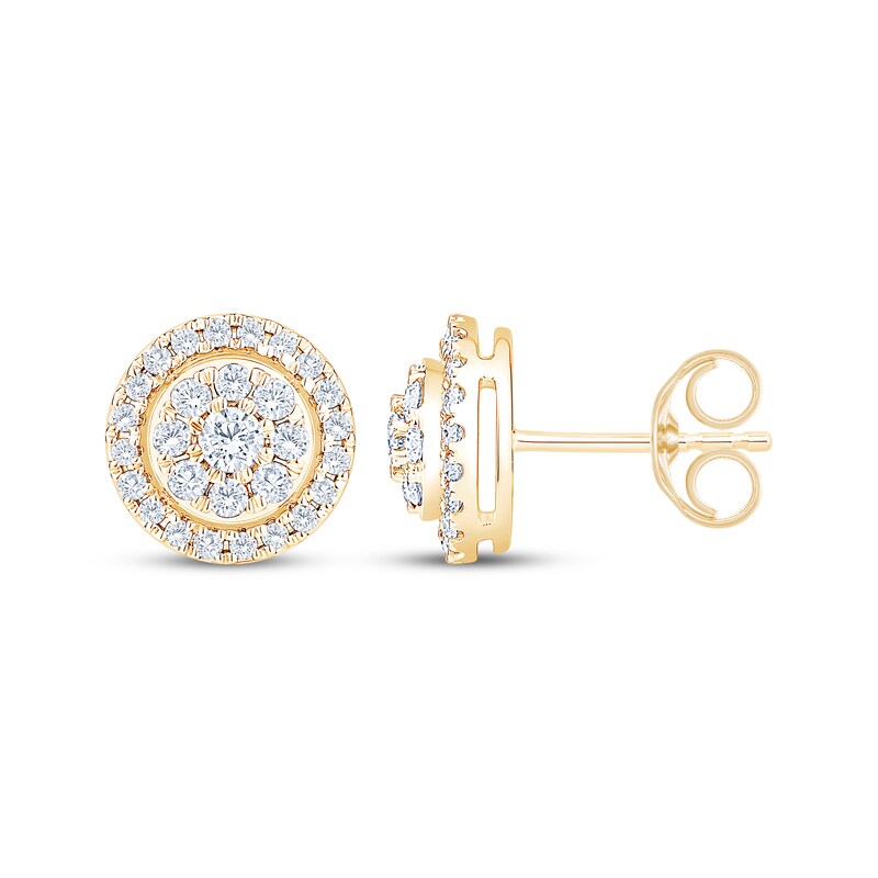 Main Image 3 of Multi-Diamond Halo Stud Earrings 1/2 ct tw 10K Yellow Gold