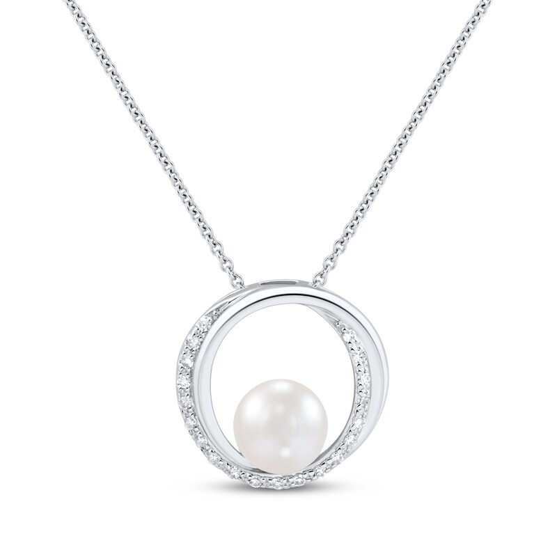 Main Image 1 of Cultured Pearl & White Lab-Created Sapphire Loop Necklace Sterling Silver 18"