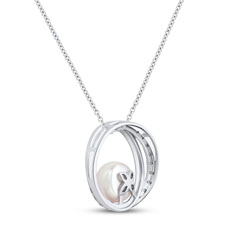 Main Image 3 of Cultured Pearl & White Lab-Created Sapphire Loop Necklace Sterling Silver 18"