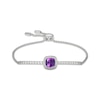 Thumbnail Image 1 of Cushion-Cut Amethyst & White Lab-Created Sapphire Bar Bolo Bracelet Sterling Silver 9"