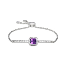 Cushion-Cut Amethyst & White Lab-Created Sapphire Bar Bolo Bracelet Sterling Silver 9"