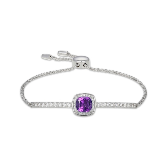 Cushion-Cut Amethyst & White Lab-Created Sapphire Bar Bolo Bracelet Sterling Silver 9"