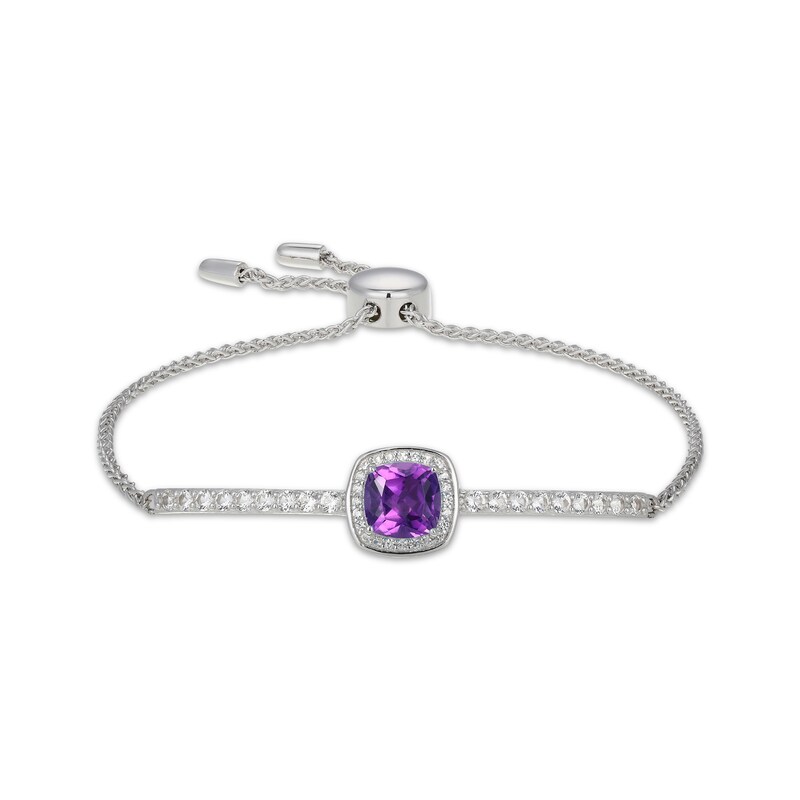Main Image 1 of Cushion-Cut Amethyst & White Lab-Created Sapphire Bar Bolo Bracelet Sterling Silver 9"