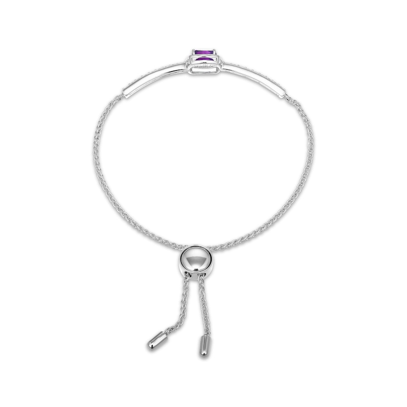 Main Image 2 of Cushion-Cut Amethyst & White Lab-Created Sapphire Bar Bolo Bracelet Sterling Silver 9"