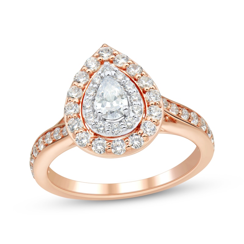 Main Image 1 of Adore Pear-Shaped Diamond Double Halo Engagement Ring 1 ct tw 14K Rose Gold