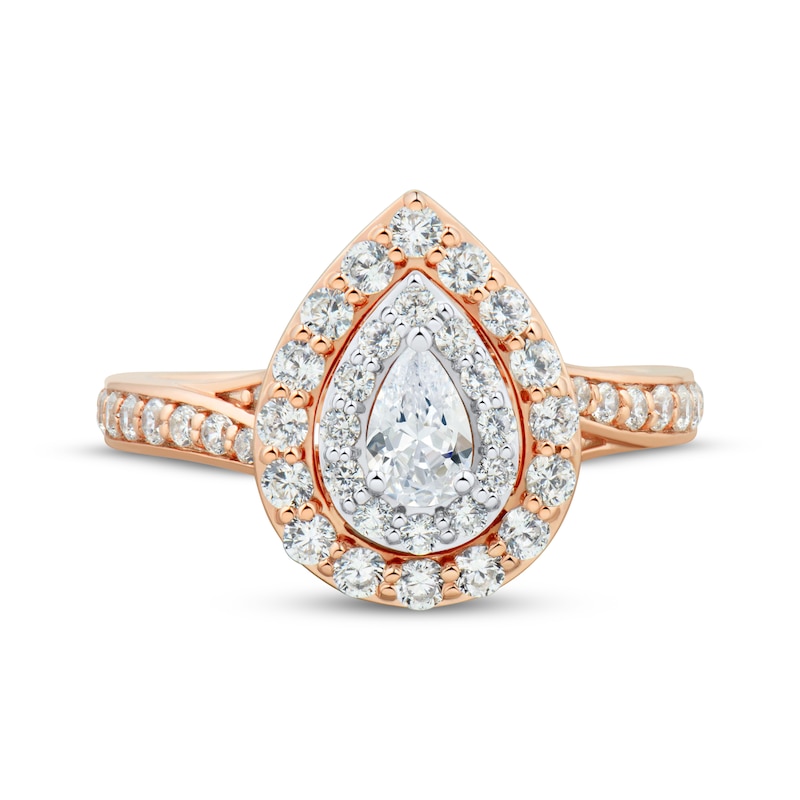 Main Image 3 of Adore Pear-Shaped Diamond Double Halo Engagement Ring 1 ct tw 14K Rose Gold