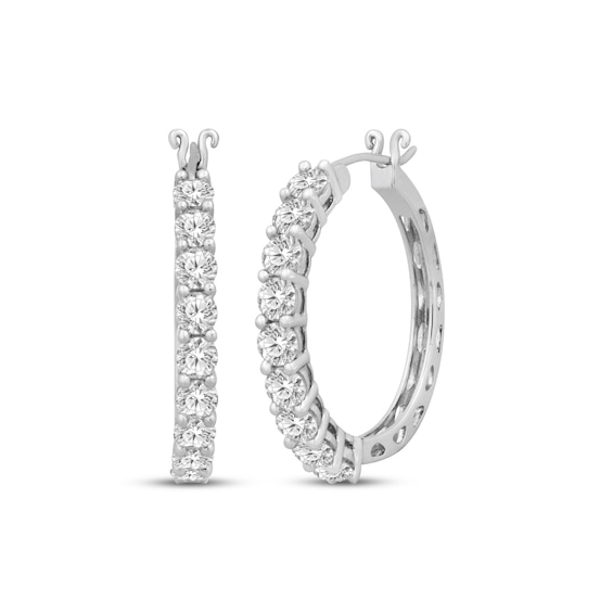 White Lab-Created Sapphire Hoop Earrings Sterling Silver