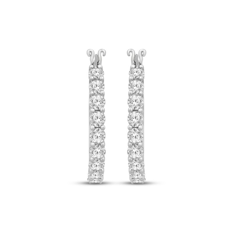 Main Image 2 of White Lab-Created Sapphire Hoop Earrings Sterling Silver
