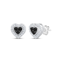 Black & White Multi-Diamond Heart-Shaped Stud Earrings 1/4 ct tw Sterling Silver