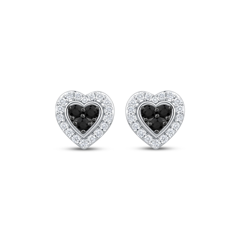 Main Image 2 of Black & White Multi-Diamond Heart-Shaped Stud Earrings 1/4 ct tw Sterling Silver