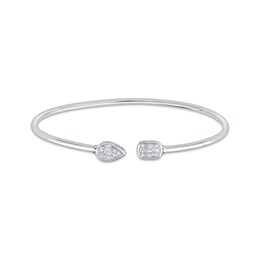 Baguette & Round-Cut Diamond Flex Cuff Bangle Bracelet 1/4 ct tw 10K White Gold
