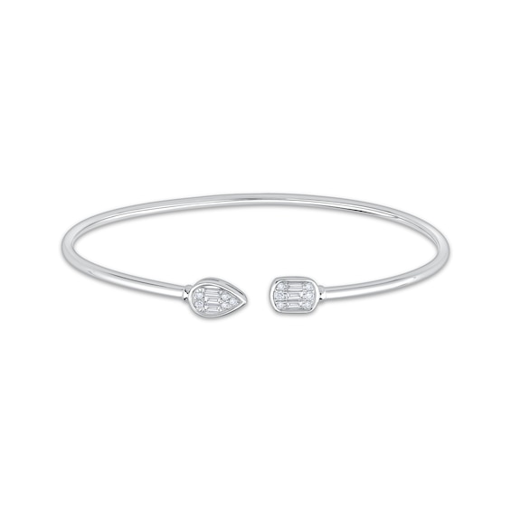 Baguette & Round-Cut Diamond Flex Cuff Bangle Bracelet 1/4 ct tw 10K White Gold