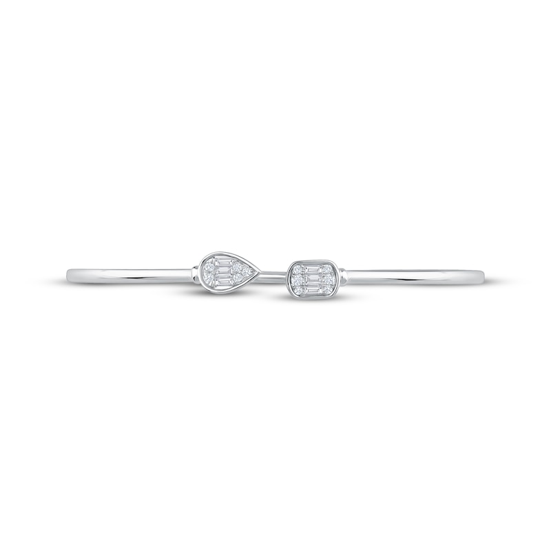 Main Image 4 of Baguette & Round-Cut Diamond Flex Cuff Bangle Bracelet 1/4 ct tw 10K White Gold