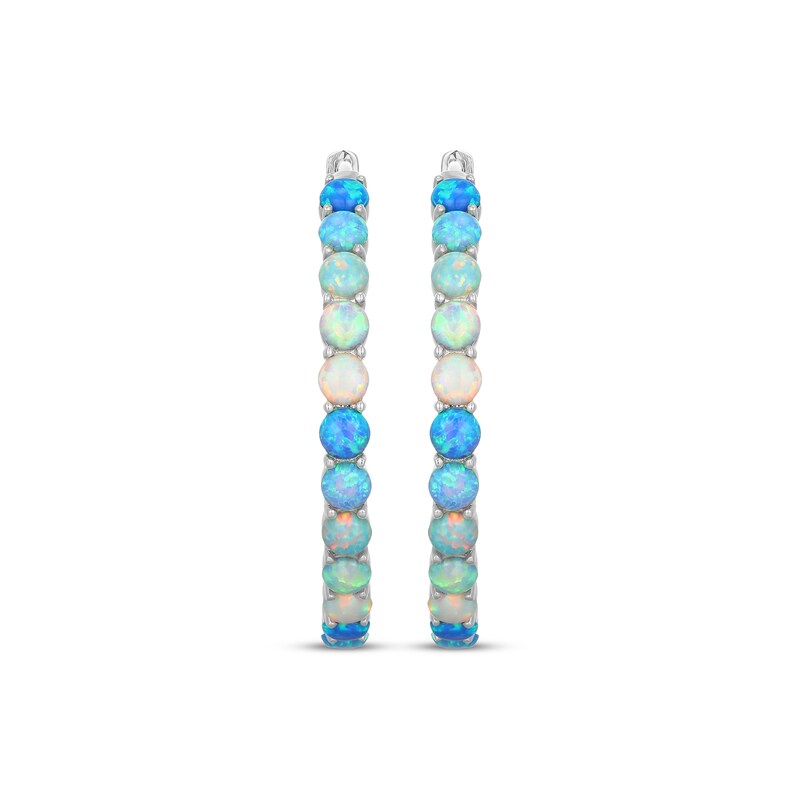 Main Image 2 of Green, Blue & White Lab-Created Opal Hoop Earrings