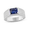 Thumbnail Image 1 of Men's Emerald-Cut Blue Lab-Created Sapphire & Diamond Ring 1/2 ct tw 10K White Gold
