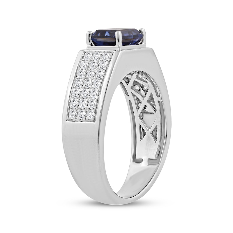 Main Image 2 of Men's Emerald-Cut Blue Lab-Created Sapphire & Diamond Ring 1/2 ct tw 10K White Gold