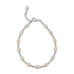 Cultured Pearl Station Bracelet Sterling Silver 8"