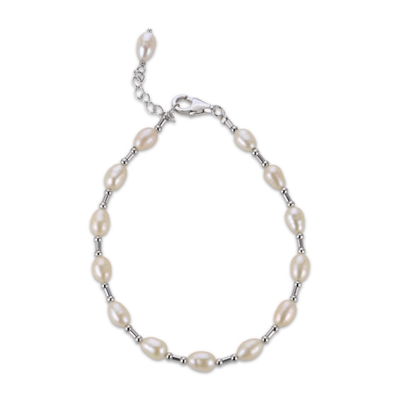 Cultured Pearl Station Bracelet Sterling Silver 8"