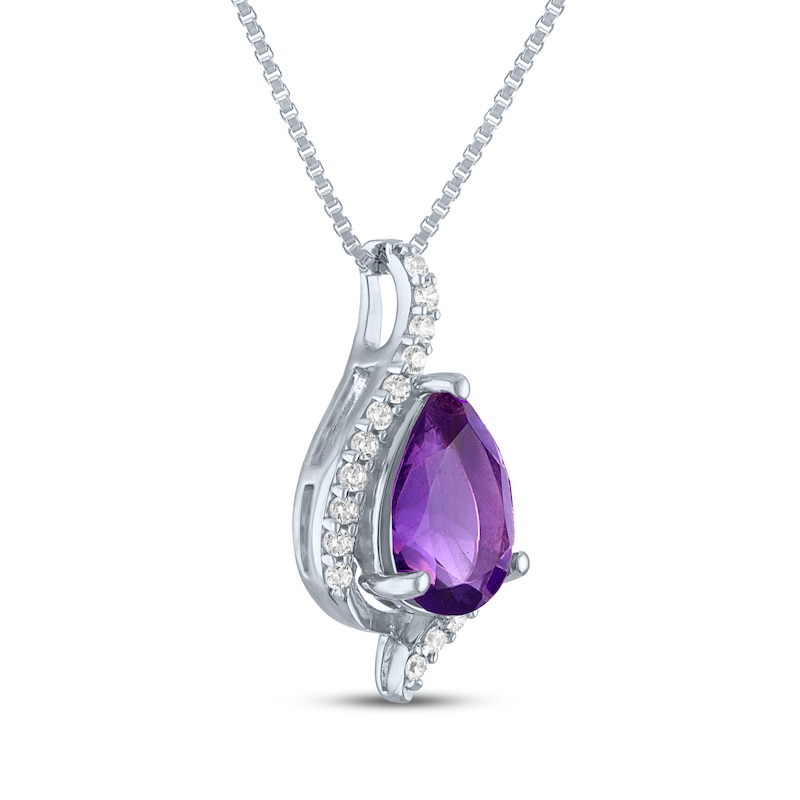 Main Image 2 of Pear-Shaped Amethyst & White Lab-Created Sapphire Drop Necklace Sterling Silver 18"
